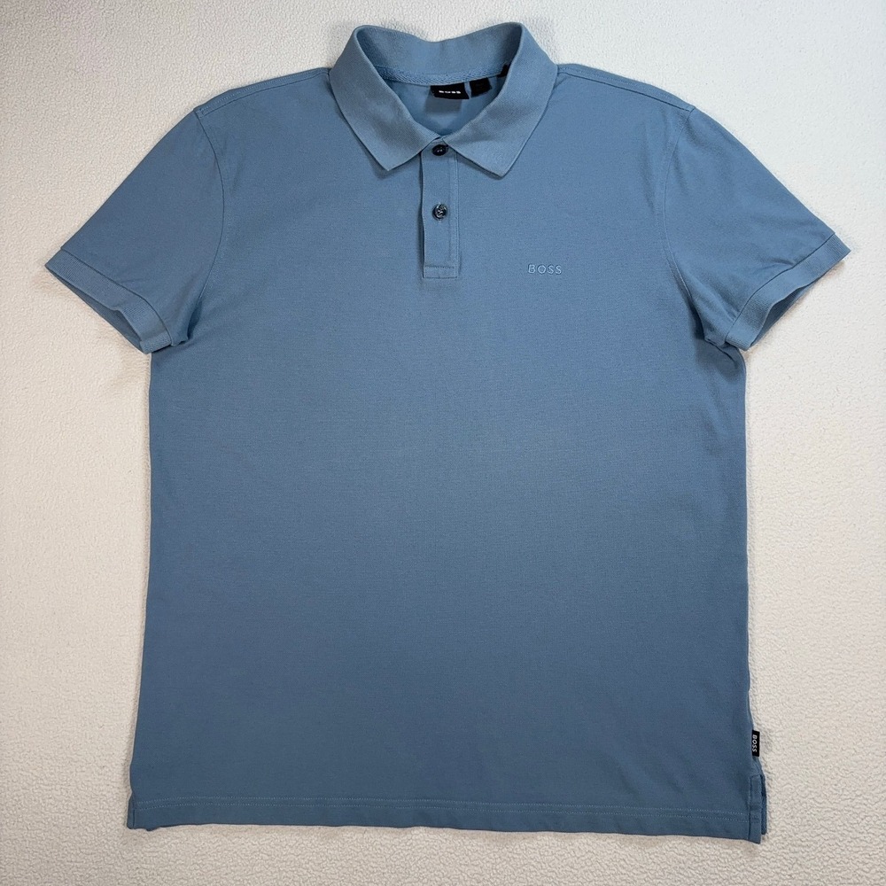 Boss Logo‎ Polo Shirt Men's L Light Blue Office Preppy Hugo